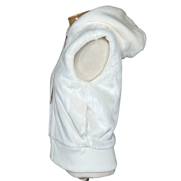 Old Navy Women’s Ivory Reversible Faux Fur Lined Sweatshirt Hooded Vest S NWT - Picture 13 of 16